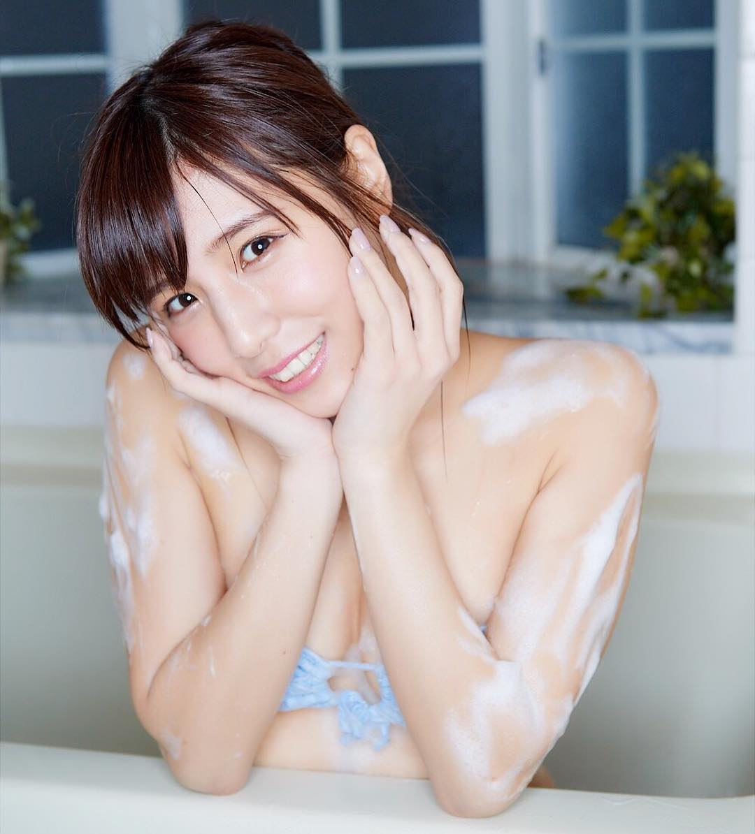Natsumoto Asami in Pastel Blue Bikini in the Bathtub