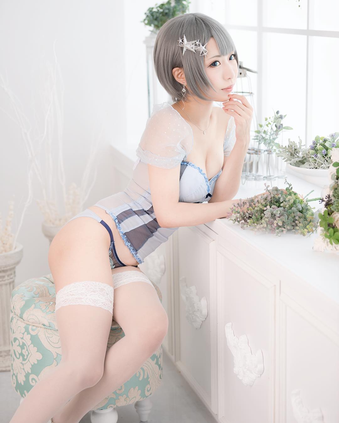 Fleia in Sexy Top and Panties with White Stockings