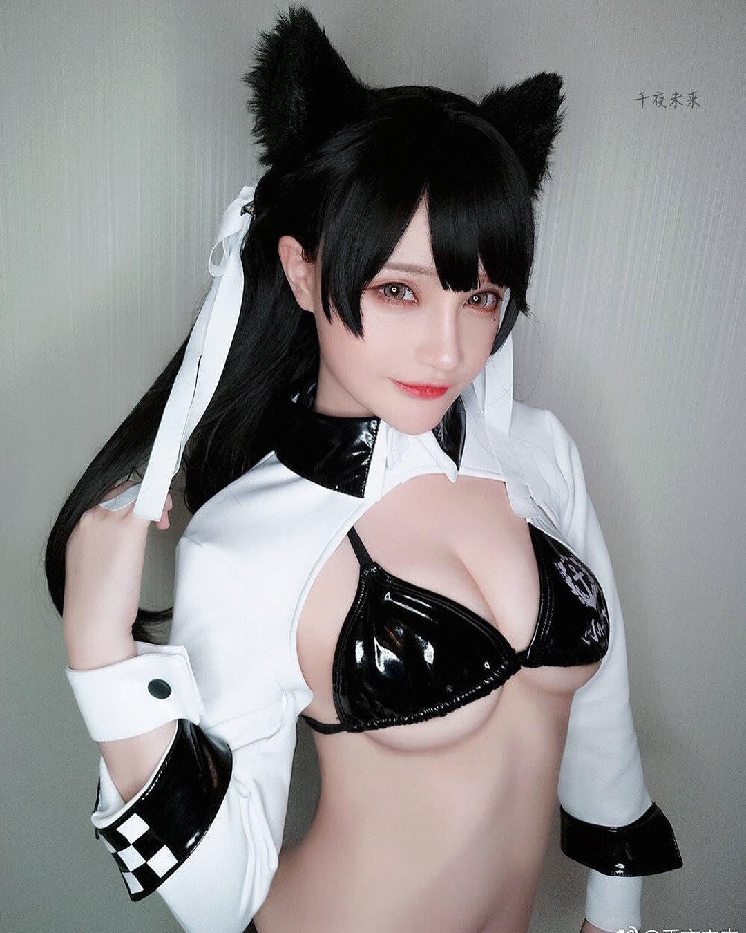 Sexy Senyamiku Cat Cosplay in Black Bikini