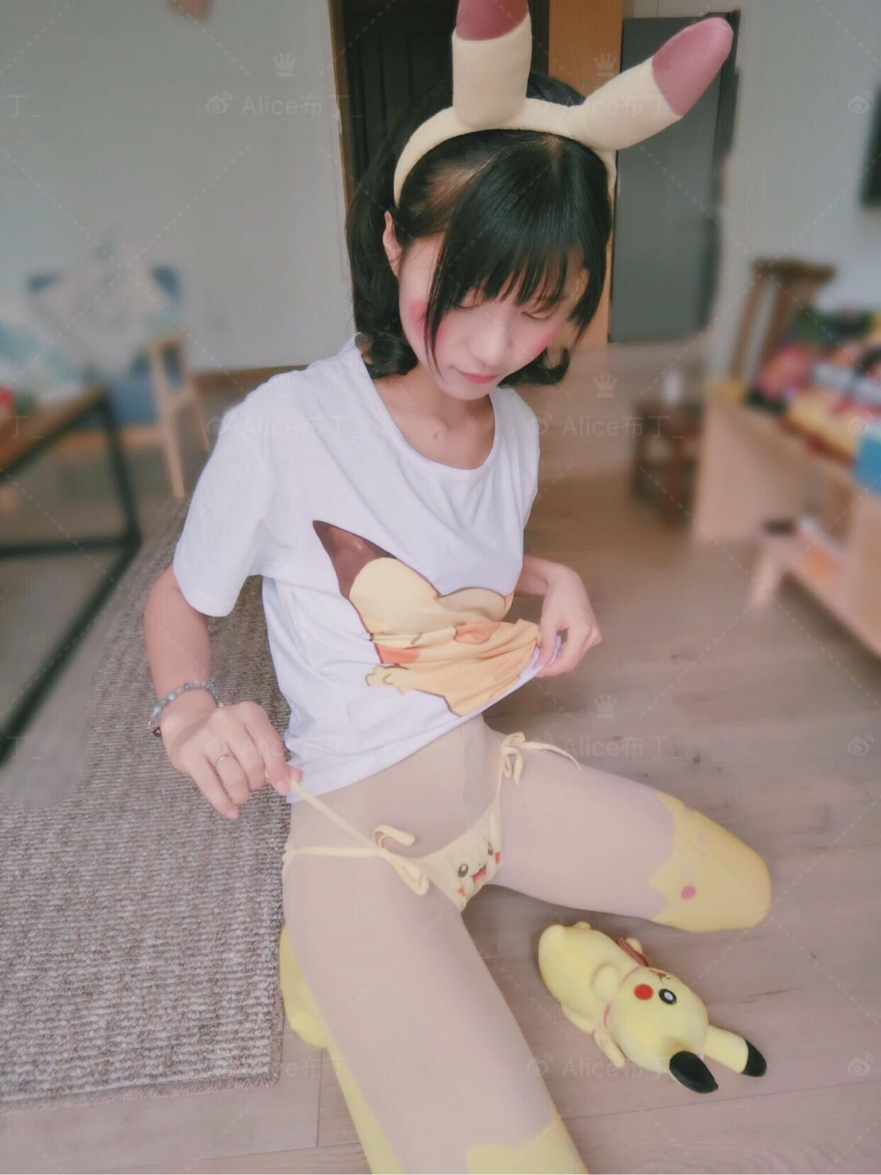 Cute Half Naked Chinese Pikachu Girl Slender Petite Breasts Hot Sexy Girl