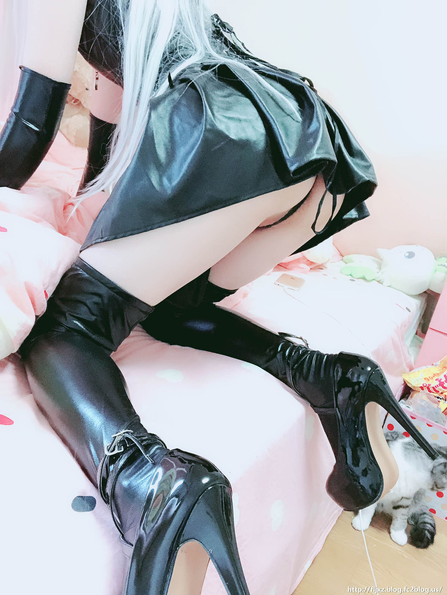 Hot Japanese Nude Model Misa Devil Wears Leather Strips Nude Petite Girl